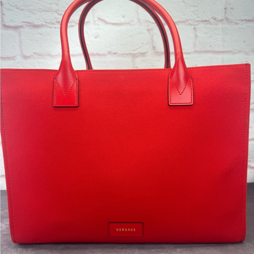 VERSACE Canvas Suppler Calfskin Cabas GV Signature Tote Red - Picture 4 of 16